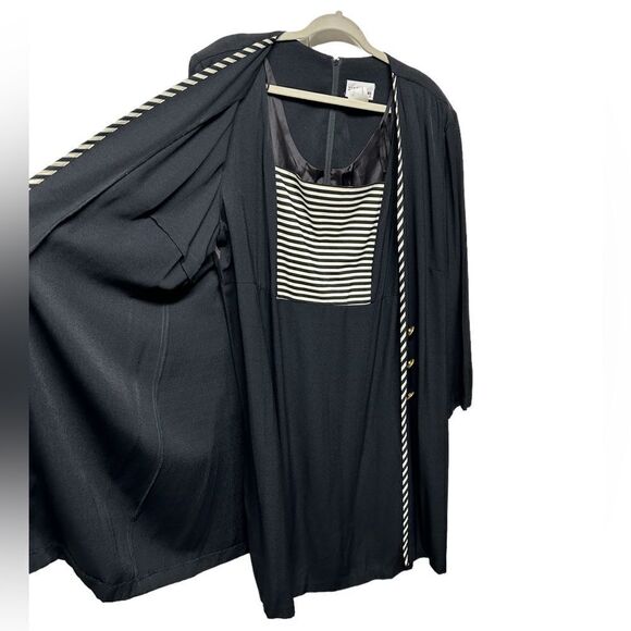 Vintage Perceptions Black and White Striped Mini Dress Attached Cardigan Cover - Picture 4 of 6